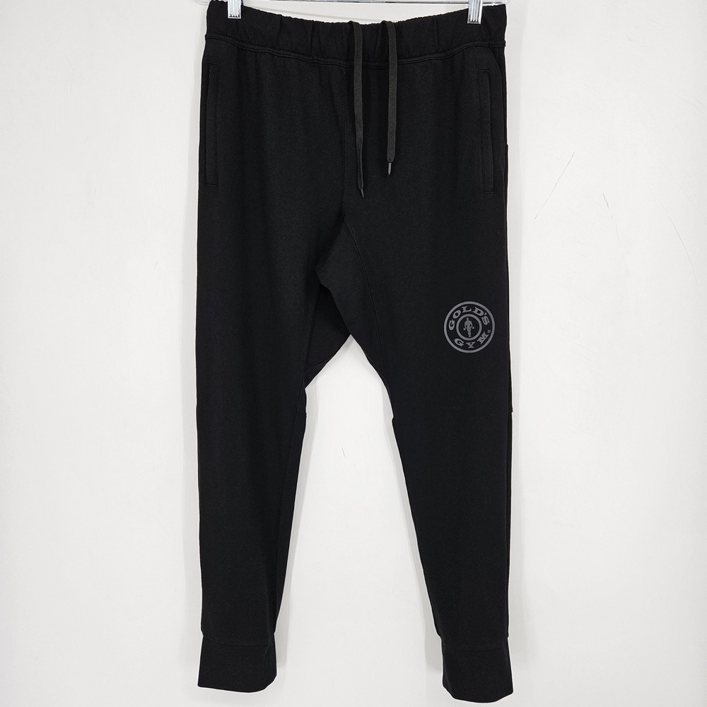 Golds Gym Sweatpants Mens Medium Joggers Tapered Black Logo Fleece Workout